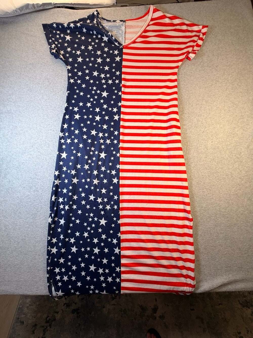 American Flag Maxi Dress Size M Short Sleeve Red White Blue